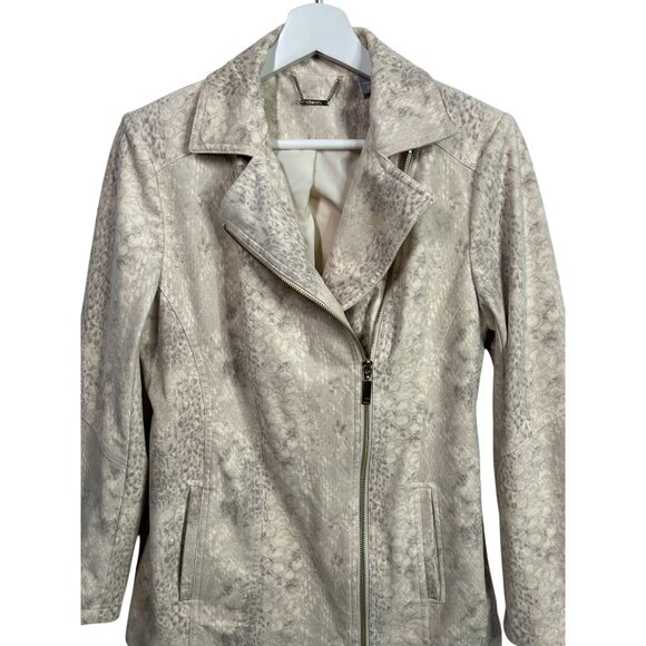 Chicos tan faux suede moto jacket small snake print preppy old money quiet luxur - Picture 2 of 16